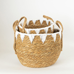 STRAW BASKETS, BROWN & WHITE , SET 2PCS, 2 SIZES