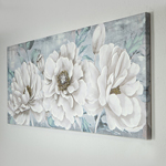 CANVAS WALL ART, FLOWERS, GOLD-WHITE & BLUE, 55x135x3cm