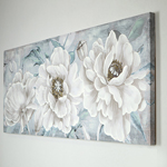 CANVAS WALL ART, FLOWERS,GOLD- WHITE & BLUE, 55x135x3cm