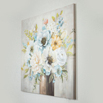 CANVAS WALL ART, FLOWERS, GOLD & BLUE,100x100x3.5cm