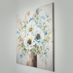 CANVAS WALL ART, FLOWERS, GOLD & BLUE,100x100x3.5cm