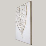 CANVAS WALL ART, LEAVE, WHITE-GOLD, 82x122x5cm