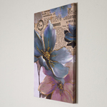 CANVAS PAINTING,  FLOWER-NEWSPAPER, BABY-BLUE, PINK- WHITE, 50x2,5x70cm