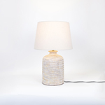 TABLE LAMP, WITH LINEN  SHADE, CERAMIC, ECRU- LIGHT BROWN,  22x59cm