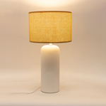 TABLE LAMP, WITH LINEN  SHADE, METAL- CERAMIC, BLACK-DARK  BEIGE, 13.5x56cm