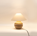 TABLE LAMP, WITH LINEN  SHADE AND MULTICOLOUR BASE, METAL- CERAMIC, BLACK-WHITE- BROWN,  ECRU, 25x48.5cm