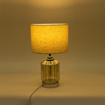TABLE LAMP, WITH  LINEN  SHADE, METAL-GLASS, SILVER- BEIGE, 43x25cm