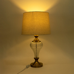 TABLE LAMP, WITH  LINEN  SHADE, METAL-GLASS, GOLD-ECRU, 63x35cm
