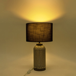 TABLE LAMP, WITH  LINEN  SHADE, METAL-GLASS, SILVER- BLACK, 53x30cm