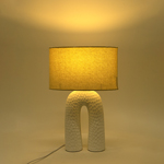TABLE LAMP, WITH  LINEN  SHADE, CERAMIC, PETAL SHAPE, WHITE- BEIGE, 45x20cm