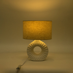 TABLE LAMP, WITH  LINEN  SHADE, CERAMIC,CIRCLE SHAPE, WHITE-BEIGE, 41x20cm