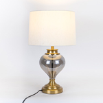 TABLE LAMP, WITH  LINEN  SHADE, METAL-GLASS,  GOLD-ECRU, 30.5x50.5cm