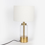 TABLE LAMP, WITH  LINEN  SHADE, METAL-GLASS,  GOLD-GREY-WHITE, 25x45cm