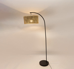 FLOOR LAMP,  WITH  2  TONES COLOUR BAMBOO SHADE, METAL-ΒΑΜΒΟΟ,  BLACK- BROWN-NATURAL, 28x30x150cm SHADE:40x25cm