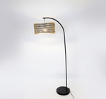 FLOOR LAMP,  WITH  2  TONES COLOUR BAMBOO SHADE, METAL-ΒΑΜΒΟΟ,  BLACK- BROWN-NATURAL, 28x30x150cm SHADE:40x25cm