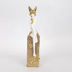 DECORATIVE SCULPTURE, RESIN, FEMALE WITH MASK, WHITE-GOLD, 8.5x11x39cm