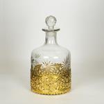 GLASS BOTTLE, WITH METAL FITTING,GLASS- METAL, GOLD, 25x13cm