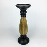 CANDLE HOLDER, POLYRESIN, BLACK & GOLD, 10x10x30cm