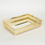 TRAY, METAL, WITH MIRROR, GOLD, 26x19x6cm
