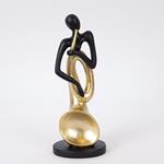 DECORATIVE SCULPTURE, PEOPLE WITH MUSICAL INSTRUMENT, POLYRESIN,BLACK & GOLD, 10.5x8.5x27cm
