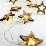 LINE, 10 LED 5mm WOODEN STARS 5cm, BATTERY BOX 3xAA, TRANSPARENT WIRE, WARM WHITE LED PER 15cm, LEAD WIRE 50cm, IP20
