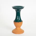 CANDLE HOLDER, CERAMIC, TERRACOTTA & GREEN, 1 POSITION, 9.5x9.5x20.7cm