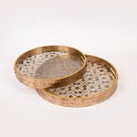 S/2 TRAY PS & GLASS GOLD 36x36x4cm / 32x32x4cm