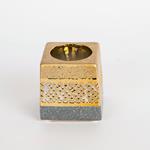 CANDLE HOLDER, CERAMIC, GOLD & GREY, 1 POSITION, 7x7x7cm