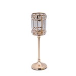 CANDLE HOLDER GLASS WITH CRYSTAL DETAILS METALLIC BASE GOLD - WHITE - CLEAR GLASS 11x36cm