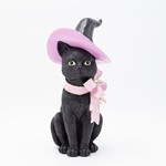 POLYRESIN WITCH CAT, WITH PINK BOW, HALLOWEEN, 15.3x14.5x29.8cm