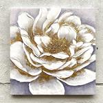 CANVAS  PAINTING,  FLOWER,  WHITE & GOLD, 60x60x2.3cm