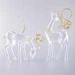 ACRYLIC REINDEER, TRANSPARENT, WITH GOLD HORNS, 12,5x8,5cm AND 8,2x13,8cm, PRICE PER PIECE