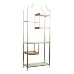 SHELVING UNIT METAL GOLD-NATURAL-GLASS 6 SHELVES 69x30.5x175.5cm