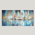 CANVAS  PAINTING, BOATS,  WHITE-BLUE-GOLD, 120x3x60cm