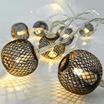 LINE, BATTERY OPERATED, 10 LED 5mm, LEAD WIRE 50cm, WARM WHITE WITH COPPER METAL BALLS, IP20