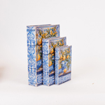 S/3 DECORATIVE BOX WOODEN WITH LEMONS LIGHT BLEU-ORANGE 33x22x7cm