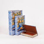 S/3 DECORATIVE BOX WOODEN WITH LEMONS LIGHT BLEU-ORANGE 33x22x7cm