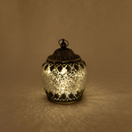 LANTERN METAL - GLASS WITH BATTERY SILVER - BLACK 9x9x13.5cm