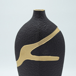 VASE CERAMIC BLACK - GOLD 30x11.5x20.5cm