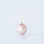 GLASS BALL, PINK WITH WHITE DESIGNS, SET 4PCS, 10cm