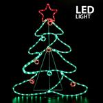 TREE WITH BALLS AND STAR, 6m LED ROPE LIGHT, 2-WAY, ORANGE - GREEN - RED, 88x68cm, IP44