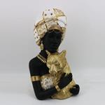 TABLE DECORATION SCULPTURE, WOMAN WITH TIGER, BLACK-WHITE-GOLD, 18x17x32cm