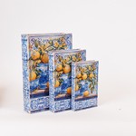 S/3 DECORATIVE BOX, WOODEN WITH LEMONS, LIGHT BLEU-ORANGE, 33x22x7cm