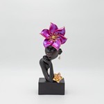 DECORATIVE SCULPTURE WOMAN WITH FLOWERS BLACK-MAUVE-GOLD 13Χ7.5Χ32.5CM