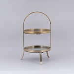 DECORATIVE CAKE STAND 2 TIERS GLASS WITH GOLD DETAILS 20x38cm