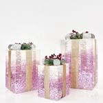 LIGHTED GIFT BOXES, WITH WHITE-PINK THREAD, SET 3pcs, 20cm/30cm/38cm