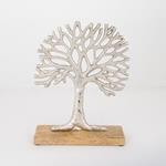 TABLE DECORATION TREE,  WOOD-NICKEL, SILVER- NATURAL, 21x5x28cm