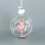 GLASS BALL, WITH PORCELAIN SWAN, WITH BALLERINA INSIDE, 10x13cm