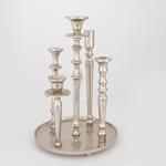 CANDLE HOLDER, ,METAL, ON BASE, ALUMINIUM, SILVER, 5 POSITIONS, 24x24x37cm