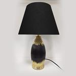 TABLE LAMP, WITH  LINEN  SHADE, CERAMIC, BLACK-GOLD, 23x23x36cm
